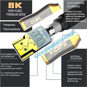 Câble <span class=keywords><strong>HDMI</strong></span> 2.1 certifié 8K 1m 2m 3m <span class=keywords><strong>5m</strong></span> haute vitesse 48 Gbps 8K <span class=keywords><strong>60Hz</strong></span> <span class=keywords><strong>4K</strong></span> 120Hz Ultra HD 8K plaqué or - Product Image 3