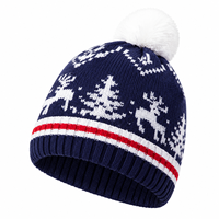 Bonnet tricoté jacquard motif renne de Noël avec pompon, chaud et côtelé pour l'hiver, personnalisable OEM/ODM avec logo