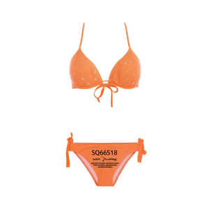 Ensemble de bikini HDJ orange grande taille 44 46 48, maillot de bain à nouer sur les côtés avec cordon de serrage, couleur unie, tricoté en spandex et polyester pour femme - Product Image 4