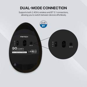 Ftech <span class=keywords><strong>เมาส์</strong></span>จับนุ่มสบาย MODEL-WRIS <span class=keywords><strong>ไร้</strong></span><span class=keywords><strong>สาย</strong></span>เหมาะกับการทำงาน57 ° สวิตช์เงียบแนวตั้งสองโหมด BT 24G <span class=keywords><strong>เมาส์</strong></span>จับนุ่มสำหรับทำงานในสำนักงาน - Product Image 4