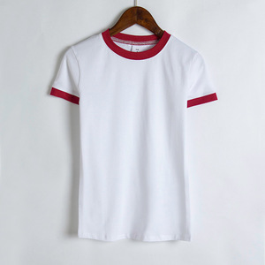Camiseta Ringer de Cuello Redondo, 95% Algodón, 5% Elastano, Corte Ajustado, Estampada, para Mujer - Product Image 1