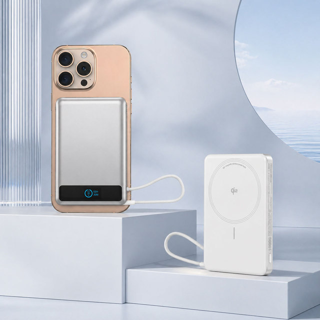 Custom Qi2 15W Fast Charging 10000mAh Digital Display Aluminum Alloy Magnetic Wireless Power Bank Built in Cable