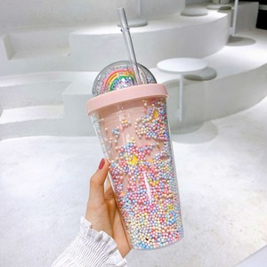 Di alta qualità con paglia di plastica glitterata tazza di <span class=keywords><strong>caffè</strong></span> Logo personalizzato scintillio Design doppio muro di plastica Sipper tazza di bottiglia tazza - Product Image 5