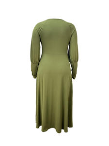 Abito Lungo Verde Taglie Forti XL-5XL Primavera 2026, Vestito Casual da Donna con Collo Tondo e Maniche Lunghe - Product Image 4