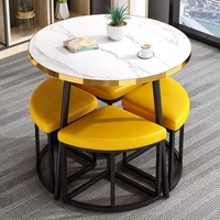 Table à manger GEDO personnalisée, moderne, compacte, gain de place, en MDF avec bord doré, avec 4 chaises à dossier, ensemble de meubles de salle à manger pour la maison