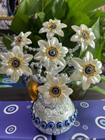 Turc bleu mauvais yeux argent fleurs arbre amulette métal artisanat Table pièce maîtresse ornement pour la Protection de la maison mauvais œil décor