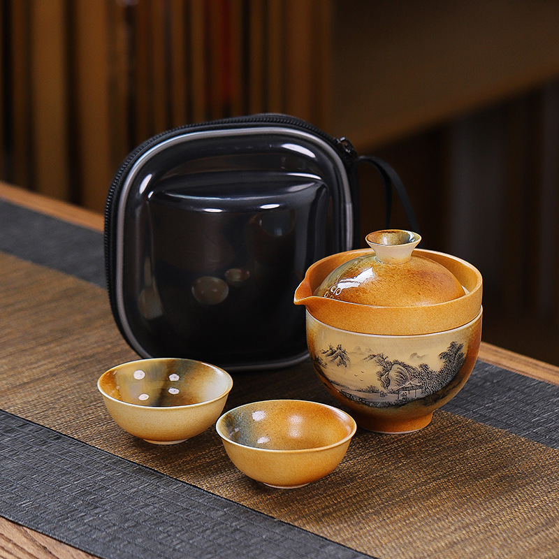 Set da tè in ceramica Set da tè Kung Fu da viaggio teiera tazza da tè