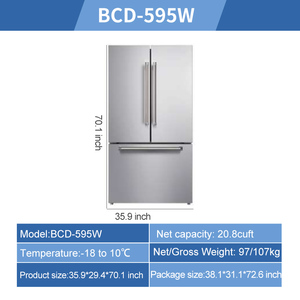 595L 20.8 Cuft Luxury French Door Refrigerators American Standard <b>Fridge</b> for Home Use OEM Wholesale Home Refrigerator BCD-595W F - Product Image 4