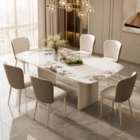 Ensemble table et chaises de salle à manger en pierre brillante de luxe léger, résistant aux hautes températures, moderne et minimaliste pour la maison et les petits appartements