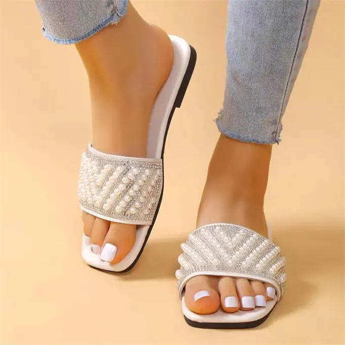 Sandalen Vrouwen Parel Op Bovenste Meisjes Dames Schoenen En Sandaal Platte Slippers