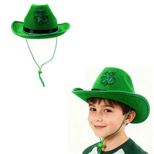 Sombrero de Vaquero Infantil con Trébol de la Suerte Irlandés para el Día de San Patricio, Gorras de Vaquero Verdes Nacionales de Irlanda con Correa de Chip - Product Image 1