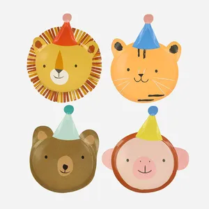 Parade hewan karakter peralatan makan sekali pakai piring kertas tas cangkir Toppers pesta ulang tahun dekorasi anak-anak