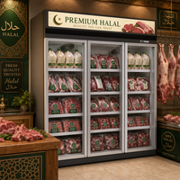 Congélateur vertical vitré 3 portes, vitrine commerciale pour aliments surgelés, éclairage LED, contrôle numérique, congélation rapide