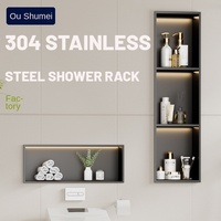 Étagère d'angle de douche en acier inoxydable 304 au design moderne et épuré, à installation encastrée pour rangement dans la salle de bain