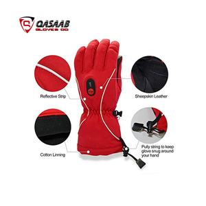 Gants de ski d'hiver noirs de couleur rouge faits sur mesure Gants électriques imperméables respirants Chauffage par batterie Motoneiges en cuir chauffantes Thermique - Product Image 3