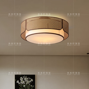 Lámpara de techo redonda de ratán, montada en superficie Led, para dormitorio, sala de estar, estudio, casa de huéspedes, accesorio de iluminación de estilo Zen retro chino - Product Image 2