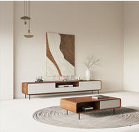 Ensemble de Meubles de Salon Moderne et Luxueux, Meuble TV en Bois et Table Basse avec Verre, Supports et Unités TV Tendance