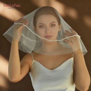 Voile de <span class=keywords><strong>mariée</strong></span> YouLaPan M183 à une seule couche, rond, à perles, style court, voile de couverture <span class=keywords><strong>avec</strong></span> embellissements en perles - Product Image 3
