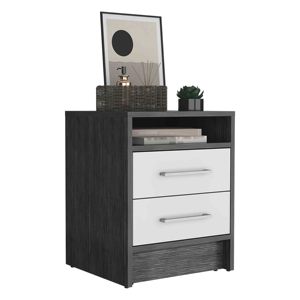 Nightstand 20H Two <b>Drawers</b> Smokey Oak White Metal Handles <b>Storage</b> <b>Drawer</b> - Product Image 5