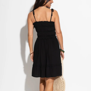 Vestido Mini Elegante con Lazo para Mujer, Diseño Personalizado, para Primavera/Verano, Cuello Halter Cuadrado, Forro Liso Teñido, Tejido de Punto - Product Image 2