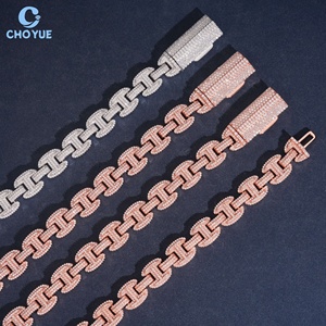 Cadena de eslabones cubanos con diseño en H, chapada en rodio, de plata maciza 925, con moissanita de 12 mm, estilo Iced Out, joyería hip-hop. - Product Image 6