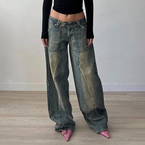 HANO Cargo Women's Basic Washed <strong>Split</strong> Low Waist Loose Jeans Hot Girl Personality Slimming Casual Pants - Product Image 2