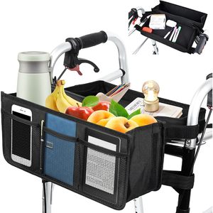Foldable Walker Basket With Organizer Pockets For Walking Aid Accessories Oxford Material Aluminum Frame Support - Product Image 1