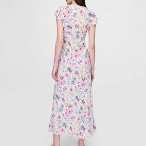 <span class=keywords><strong>Abbigliamento</strong></span> personalizzato <span class=keywords><strong>donna</strong></span> abito estivo <span class=keywords><strong>Boho</strong></span> Maxi abito con stampa in crêpe con rifiniture in pizzo con scollo a V Maxi abito altalena - Product Image 3