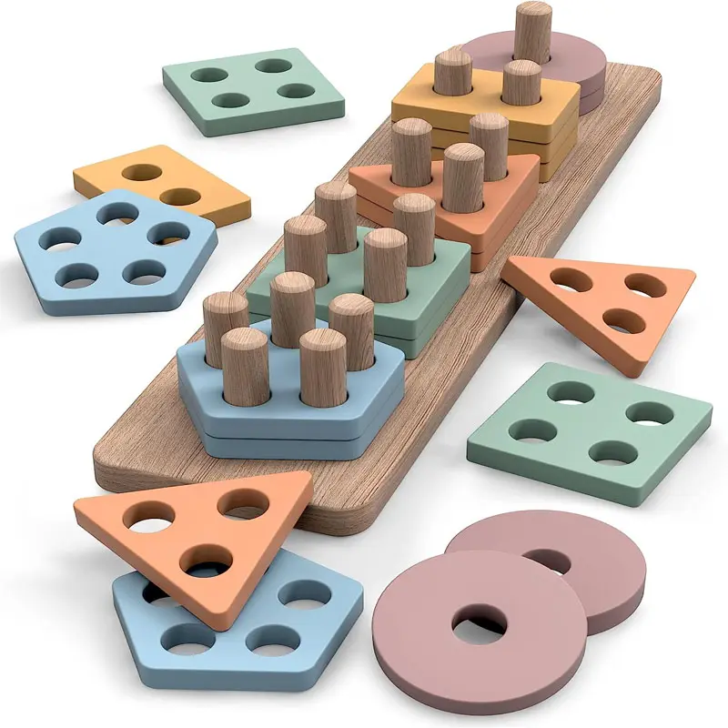 Juguetes para más de 18 meses de edad-Clasificación y apilamiento de madera para niños pequeños para bebés y niñas-Clasificador de formas y colores para niños de madera