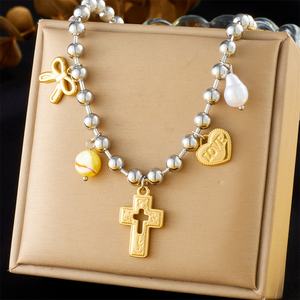 Moda Trendy kalp tatlı serin Ins tarzı çapraz aşk yay damla yağ gözler kolye paslanmaz çelik bambu zincir kolye kolye - Product Image 5