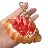 Kawaii simulatie fruit croissant sleutelhanger aardbei mango bosbes druif hanger 3D voedsel charme rugzak decor damesgeschenken