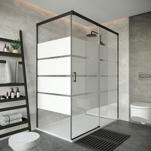 Diseño deslizante de pantalla de <span class=keywords><strong>ducha</strong></span> Rectangular con marco de aluminio negro para baño de apartamento con forma de bandeja rectangular - Product Image 1