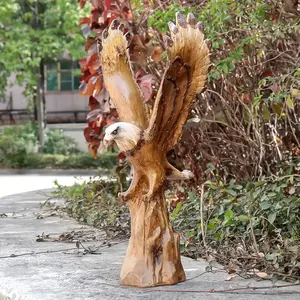 Vendita calda realistica Eagle in resina scultura su Base in legno, dettagli di piume intagliati a mano, decorazione da giardino esterna per Patio sul prato - Product Image 4