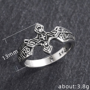 Anello a Croce F642 in Lega, Gioiello Regalo Religioso Cristiano per Uomo, Senza Pietre, Design Semplice, Anelli alla Moda - Product Image 5