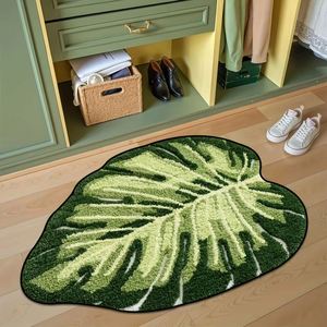 Tapis de salle de bain mignon, motif feuilles vertes, absorbant l'eau, lavable en machine, décoration pour la maison - Product Image 2