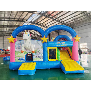 Castillo Inflable Comercial con Tobogán Unicornio, Castillo Hinchable Azul con Tobogán para Niños - Product Image 1