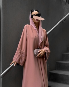 Abaya Elegante Quotidiana 2026 <span class=keywords><strong>Chic</strong></span> Modesta Rosa Chiaro Dubai Abaya Design alla Moda in Raso di Seta Musulmana Ampia Abaya Aperta da <span class=keywords><strong>Donna</strong></span> - Product Image 2
