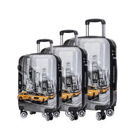 Ensemble de bagages en ABS+PC à surface lisse avec impression personnalisée colorée en 3 pièces, valise de voyage rétractable portable
