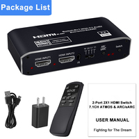 Commutateur HDMI 2x1 4K 120Hz avec extracteur audio EARC, optique ARC Toslink, commutateur HDMI 2.0 4K 60Hz, télécommande pour Apple TV