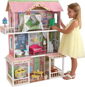 Mansion Princess 3 Layer Villa Educational Wooden Doll houses With Accessories Pretend Play Furniture Toys For Baby Toys Kids