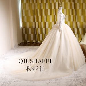 Robe de mariée longue à manches longues et dos nu, brodée à la main, style robe de bal, longueur ras du sol, avec traîne chapelle, soutien-gorge intégré, en tulle et <span class=keywords><strong>perles</strong></span>, collection 2025 - Product Image 3