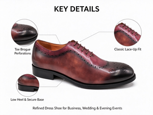 Chaussures habillées Oxford brogues en cuir véritable bordeaux patiné peintes à la main pour hommes, à lacets, pour affaires, mariages et soirées - Product Image 2