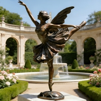 Statue d'ange en bronze artisanale moderne grandeur nature en pose de danse classique, avec couleur personnalisée, pour parc public