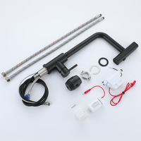 Robinet de cuisine universel pivotant à extraction, monotrou, moderne, noir, en acier inoxydable 304, chaud/froid, à induction tactile, céramique, trois vitesses