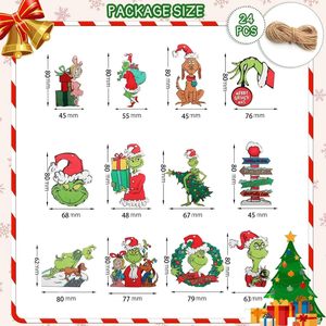 24 Sets Eco-Friendly 8cm Cartoon Christmas Tree Decorations <b>Grinchs</b> Hanging <b>Ornaments</b> Bells Bows Kids Party Decoration Parties - Product Image 2