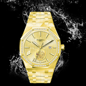 Reloj Mecánico de Lujo para Hombre MIGE, Emblema de Dragón Dorado, Diamantes Reales, Correa de Acero Inoxidable, Resistente al Agua, Reloj de Pulsera para Negocios - Product Image 3