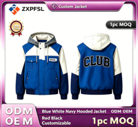 Veste de baseball à capuche patchwork tendance, broderie personnalisée, veste universitaire unisexe, vêtement d'extérieur décontracté, ODM OEM, faible MOQ