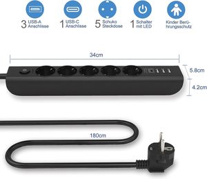 4 cách 4 USB + Loại-C cổng ổ cắm đa thông minh Power Strip đa chức năng sạc EU Power Strip - Product Image 6