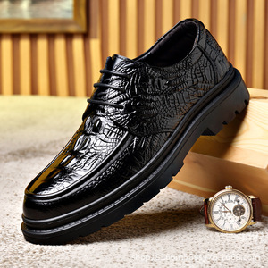 Zapatos Oxford de Piel Genuina con Grabado de Cocodrilo, con Cordones, Plataforma Gruesa, Zapatos de Vestir Formales de Lujo para Bodas y Oficina - Product Image 1