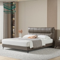 Meubles de chambre à coucher modernes en bois massif, lit double king size, lit luxueux rembourré en cuir, lit moelleux avec grande tête de lit